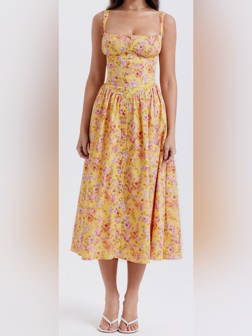 NEW House Of CB Tatiana Butter Yellow Floral Print Midi Sundress Sz XL L+ - Picture 4 of 12